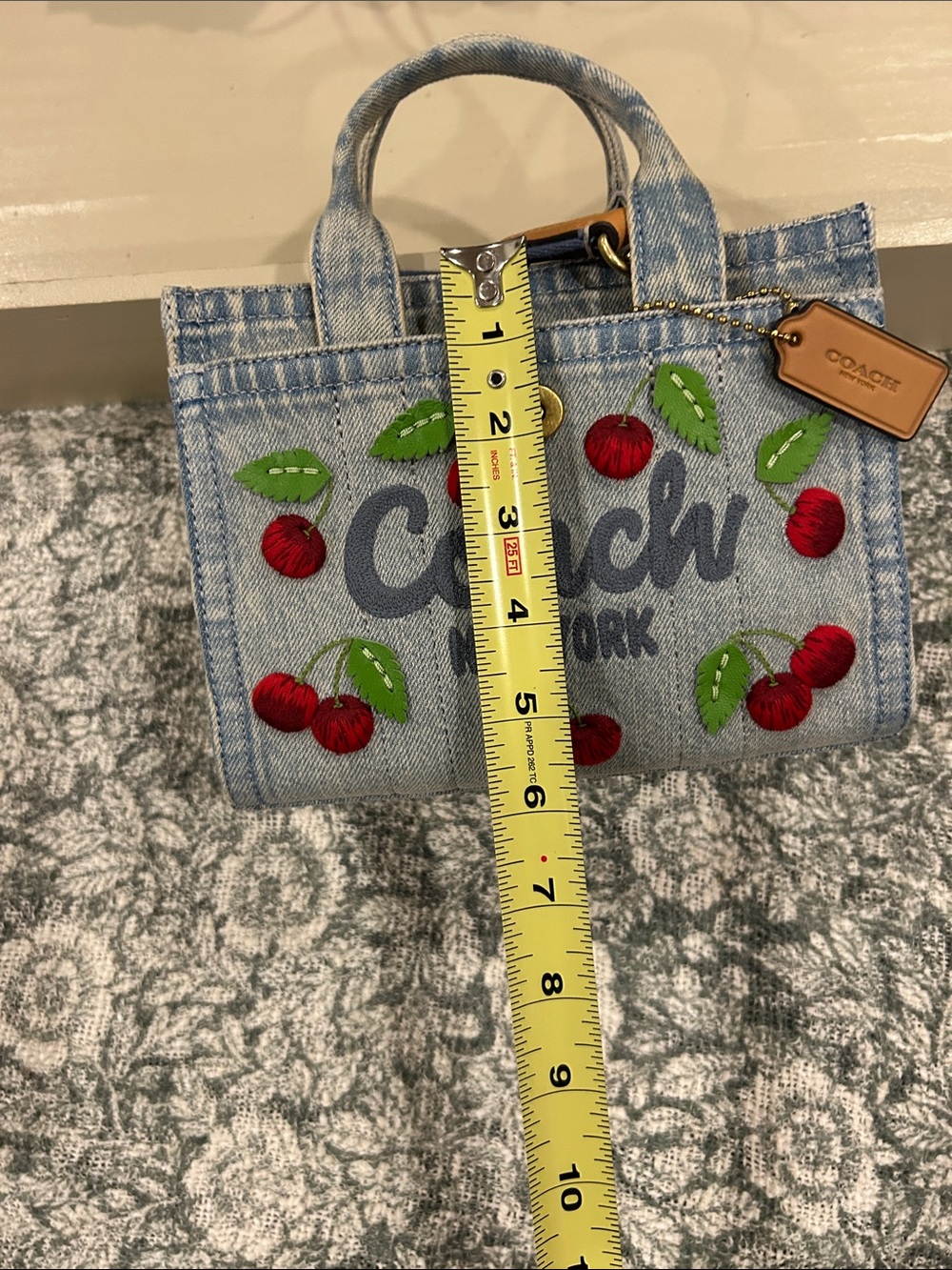 Small Coach New York Denim Cherry Tote Bag - Light Blue/Red - Picture 4 of 6